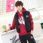 Set: Printed Hoodie + Sweatpants + Vest