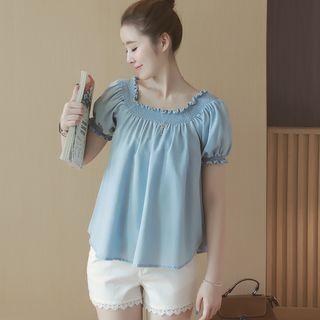 Puff-sleeve Denim Blouse