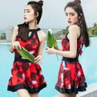 Contrast Trim Floral Swim Dress