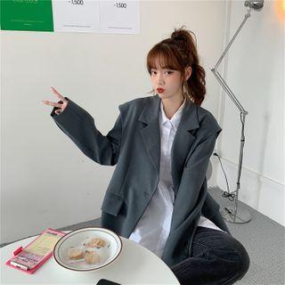 Color-block Long-sleeve Shirt / Sleeveless Blazer