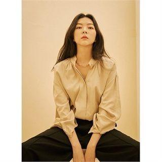 Chain-trim Balloon-sleeve Blouse Beige - One Size