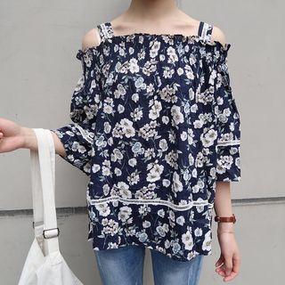 Cold Shoulder Floral Print Blouse