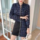 Set: Plaid Panel Zip Jacket + Mini A-line Skirt