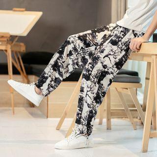 Printed Straight-cut Linen Pants