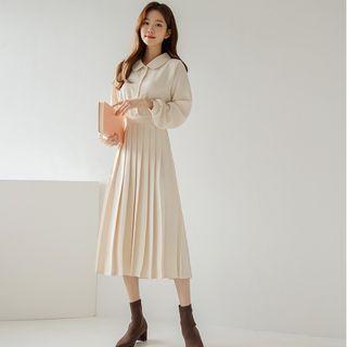 Peterpan-collar Pleated Long Dress