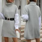 Turtle Neck Sleeveless Cable-knit Dress