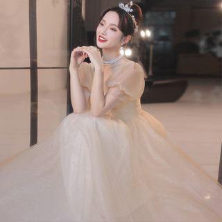 Puff-sleeve Evening Ball Gown