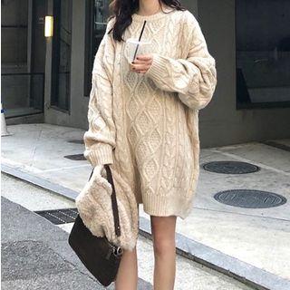 Crew-neck Long-sleeve Cable-knit Dress