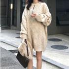 Crew-neck Long-sleeve Cable-knit Dress