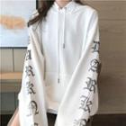 Letter Printed Hooded Pullover White - One Size