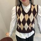 V-neck Argyle Sweater Vest 3305 - Vest - Plaid - Coffee - One Size