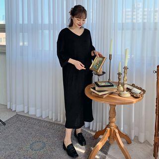 V-neck Boxy Long Rib-knit Dress
