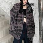 Tie-dye Print Zip-up Hoodie Grayish Purple - One Size