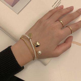 Faux Pearl & Heart Layered Bracelet 1pc - Gold & White - One Size