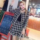 Set : Plaid Embellished Jacket + Mini Skirt