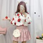 Printed Strawberry Doll Collar Long-sleeved Shirt As Shown In Figure - One Size
