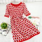 Strawberry Print Short-sleeve Knit Dress Red - One Size
