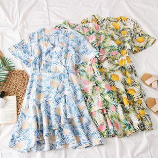 Lemon-print Wrapped A-line Dress