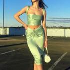 Set: Square-neck Crop Camisole Top + Pencil Skirt