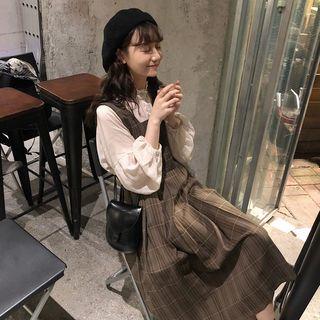 Plaid Jumper Dress And Chiffon Blouse
