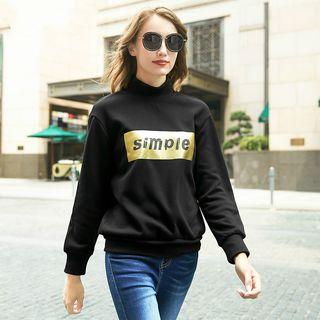 Long-sleeve Lettering Mock Collar Pullover