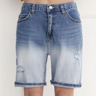 Band-waist Gradient Loose-fit Denim Shorts