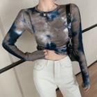 Long-sleeve Tie Dye T-shirt Khaki & Blue - One Size