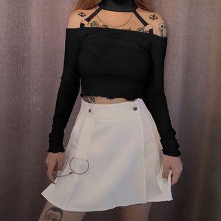 Ruffle-trim Long-sleeve Crop Top