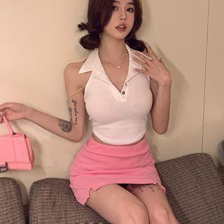 Sleeveless Polo Shirt / Pencil Skirt