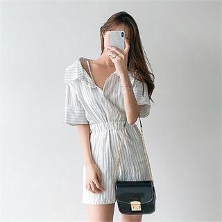 Wide-cuff Striped Playsuit