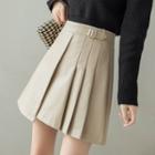 High-waist Plain Pu Pleated A-line Short Skirt