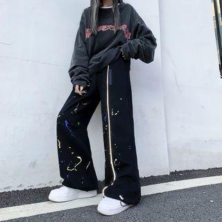 Splatter Print Drawstring-cuff Sweatpants