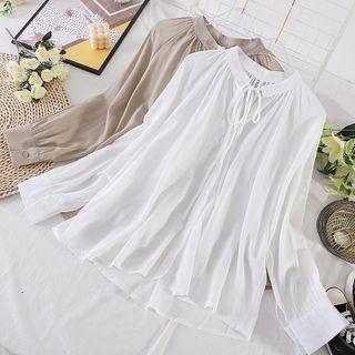 Lace-up Strap Bow Lantern-sleeve Top