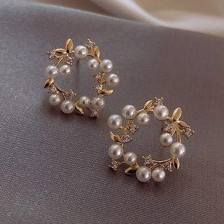 Faux Pearl Alloy Branches Hoop Earring 1 Pair - As Shown In Figure - One Size