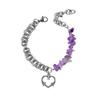 Heart Pendant Faux Crystal Stainless Steel Bracelet