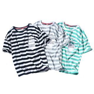 Couple Matching Short-sleeve Letter Print Striped T-shirt