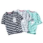 Couple Matching Short-sleeve Letter Print Striped T-shirt