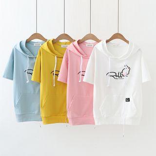 Hooded Rabbit Print Short-sleeve T-shirt