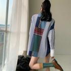 Pattern Paneled Denim Long-sleeve Shirt Multicolor - One Size