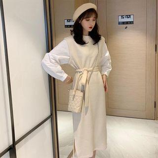 Mock Two-piece Midi Shift Dress