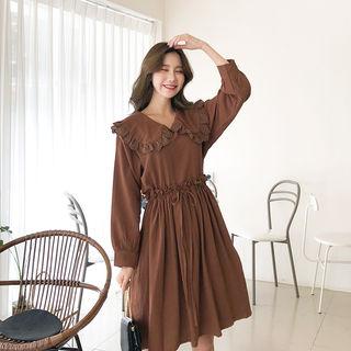 Eyelet-lace Collar Drawstring-waist Dress