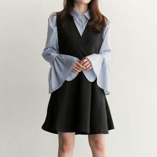 Ruffle Sleeve Shirt / V-neck Jumper Dress
