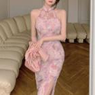 Sleeveless Sequined Midi Qipao / Cropped Cardigan