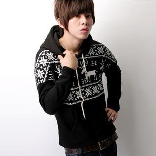 Nordic-patterned Hooded Pullover