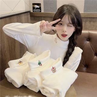 Turtleneck Cartoon Embroidered T-shirt