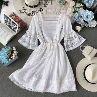 Lace-trim Bell-sleeve Dress