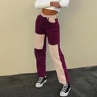Straight-fit Color Block Corduroy Pants