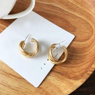 Layered Hoop Drop Earring 1 Pair - S925silver Earrings - Gold - One Size