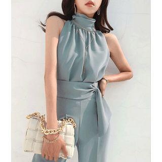 Turtleneck Sleeveless Crepe Blouse