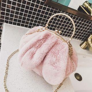 Chenille Rabbit Ear Kiss Lock Crossbody Bag
